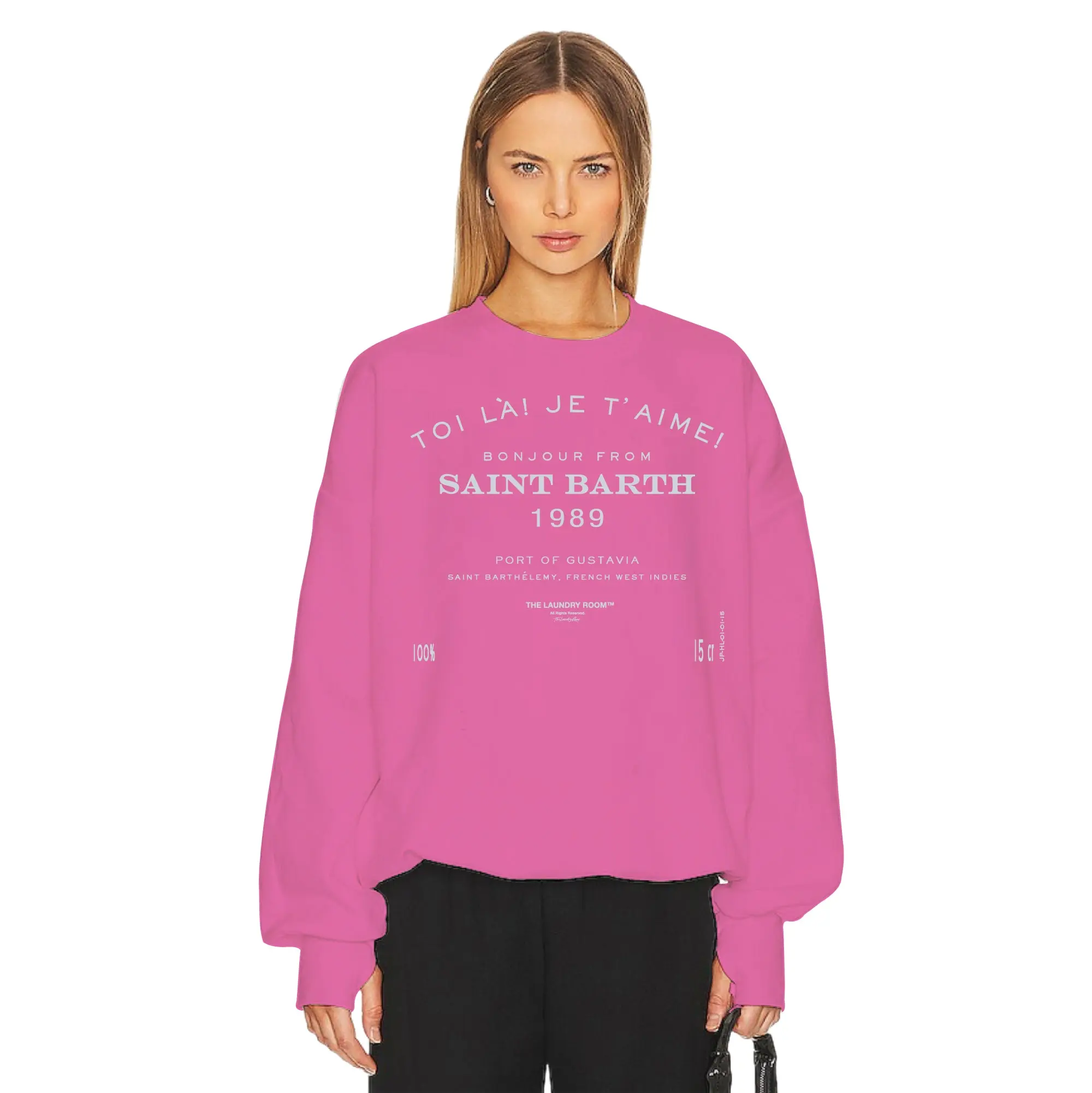 Saint Barth 89 - Jump Jumper - Vintage Neon Pink, Candy, Hoodie, Polyester, Knitted, Cotton, Fleece, Clothes, Lightweight, Fit, Piece, Sweatshirts, Tops, Lady, Casual, Long Sleeve, Crew Neck, Round Neck, Pullover Hoodie