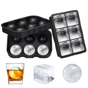 2-piece set, ice cube tray, silicone whisky ice cube mold, Ice Ball Molds, 4.5cm spherical ice cube mold with lid and 5cm large square ice cube mold, easy to release, suitable for cocktails and whisky