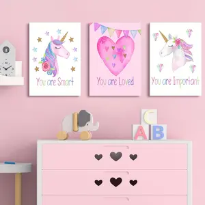 3pcs, Unicorn Canvas Painting Wall Art for Girls - Perfect for Bedroom, Living Room, and Holiday Decor - Spring Theme (No Frame)