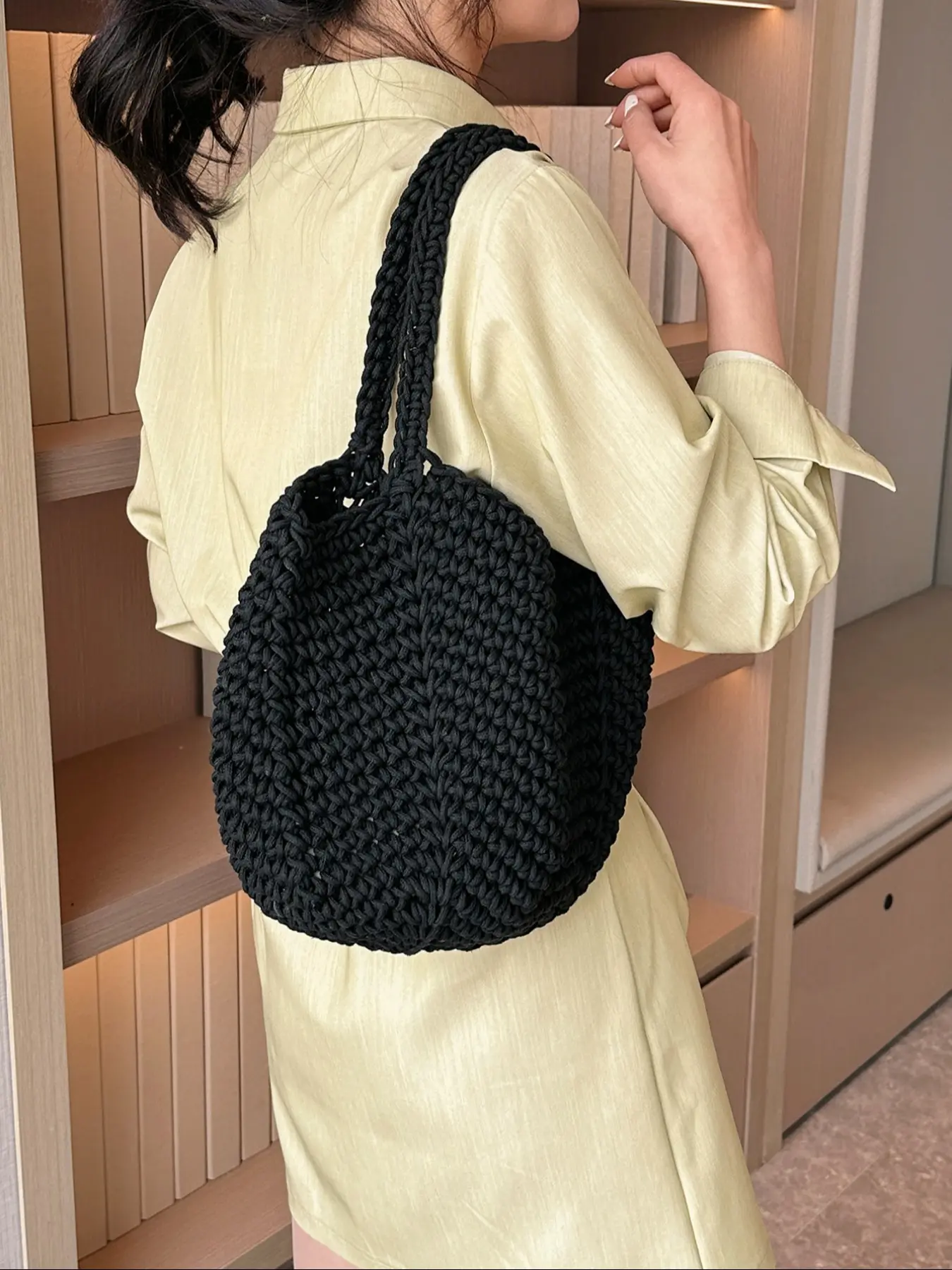 Handmade Knitted Bag, Casual Cozy Thick Yarn Woven Backpack, Lightweight Versatile Shoulder Bag, Student School Commute Travel Handbag