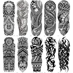 10 Temporary Arm Tattoo Stickers, Temporary Tattoo Kit, Waterproof Realistic Tribal Totem and Polynesian Patterns, Long-Lasting Fake Tattoos for Men and Women