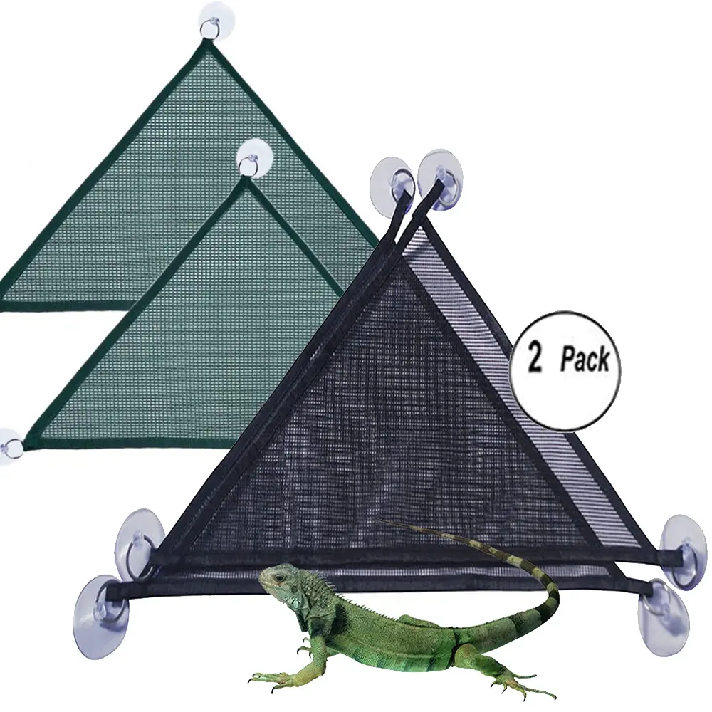 Reptile Hammock Swing with Suction Cups & Climbing Net, 2 Pack Small Pet Habitat Decor & Accessories for Lizards