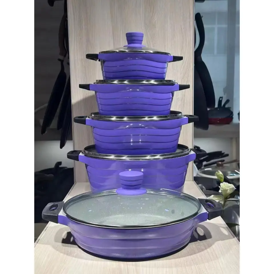 Purple Silicone Cookware Set with Lids - 6-Piece Non-Stick Pots and Pans for Easy Cooking and Cleaning