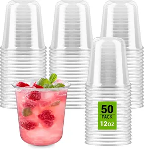 12oz Disposable Stemless Wine Glasses 50 Pack, Clear Plastic Cocktail Cups, Crystal Look Party Drinking Glasses for Weddings, Birthdays & Events, Durable Reusable Style Cold Drink Cups for Parties & Gatherings