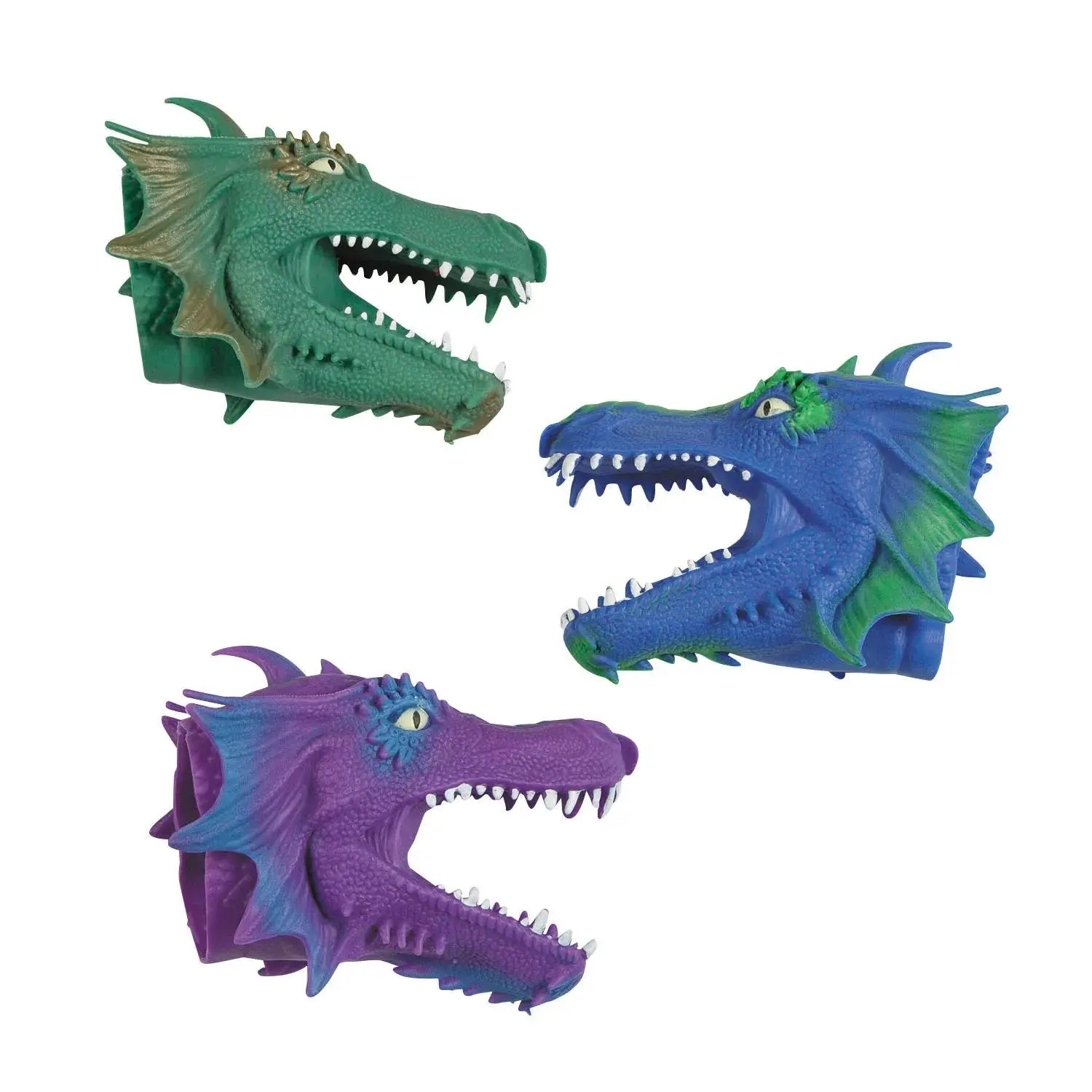 5" x 6 3/4" Green, Blue & Purple Dragon Rubber Hand Puppets - 12 Pc.
