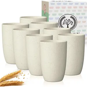 Cups for Kitchen Unbreakable Wheat Straw Cups 8 count Alternative to Plastic Cups Stackable Drinking Cup  Dishwasher Safe Water Glasses with Beige Color (20 OZ)