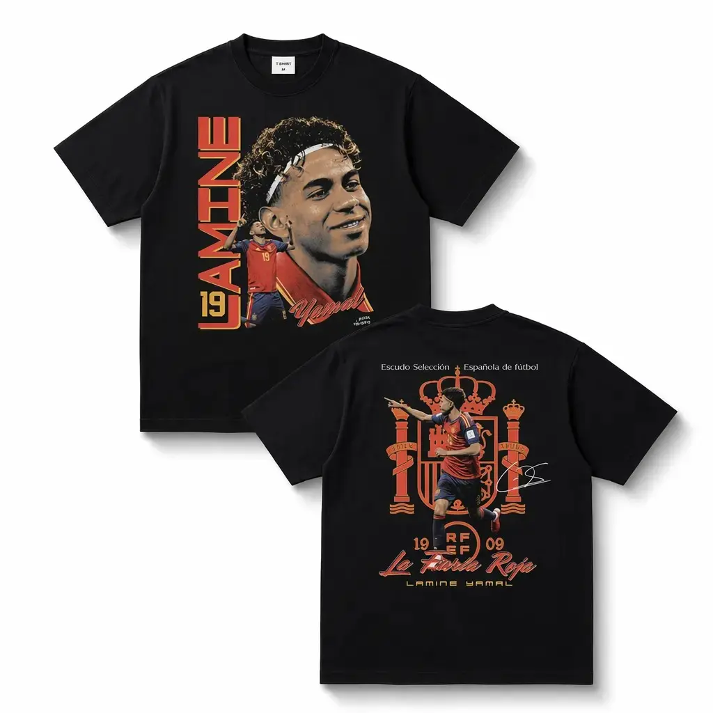Lamine Yamal Spain National Team Vintage Graphic T-Shirt, La Furia Roja Soccer Tee, Football Fan Short Sleeve Shirt