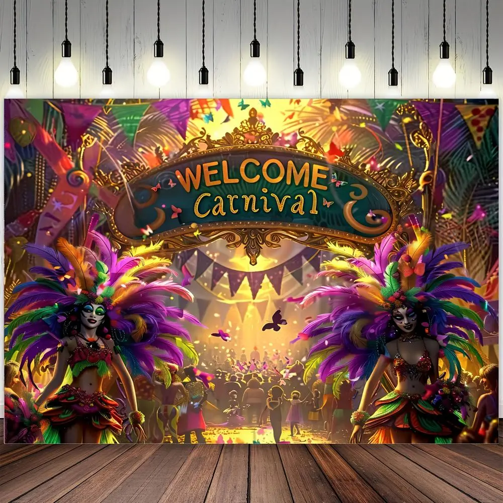 1pc Vibrant Polyester Carnival Welcome Banner, Universal Holiday Decor, Multipurpose Event Backdrop with Circus Characters, No Electricity Needed for Birthdays, Anniversaries, Parties
