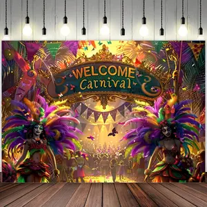 1pc Vibrant Polyester Carnival Welcome Banner, Universal Holiday Decor, Multipurpose Event Backdrop with Circus Characters, No Electricity Needed for Birthdays, Anniversaries, Parties