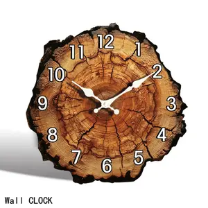 Wooden Clock with Faux Wood Grain Design, Vintage Creative Wall Clock, Silent Quartz Movement, Battery Powered, Home Decor, Creative Decorative Clock