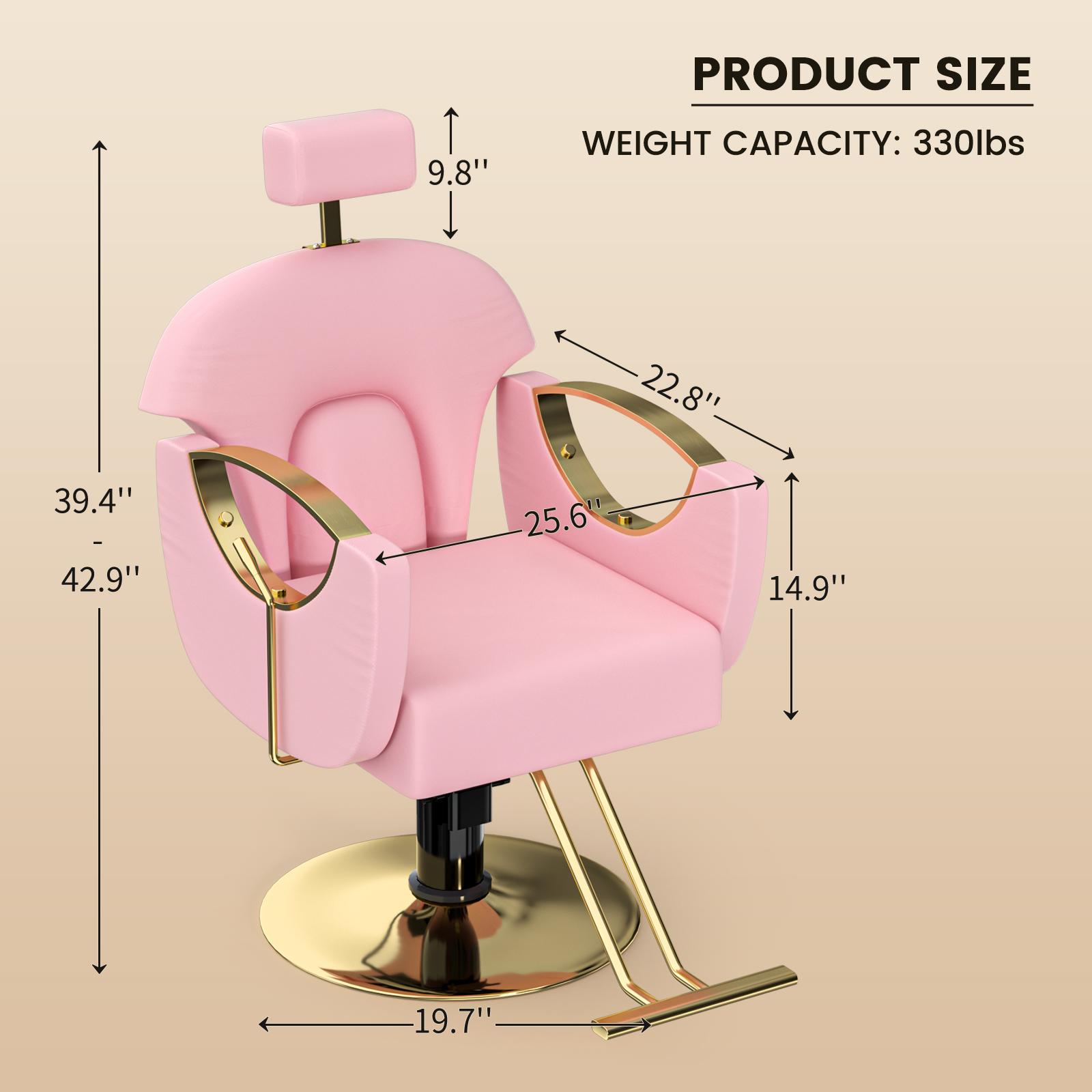 Hydraulic Salon Chair with Reclining 360° Swivel Pink Gold Height Adjustable Hair Stylist Chair for Clients Salon Barbershop Home