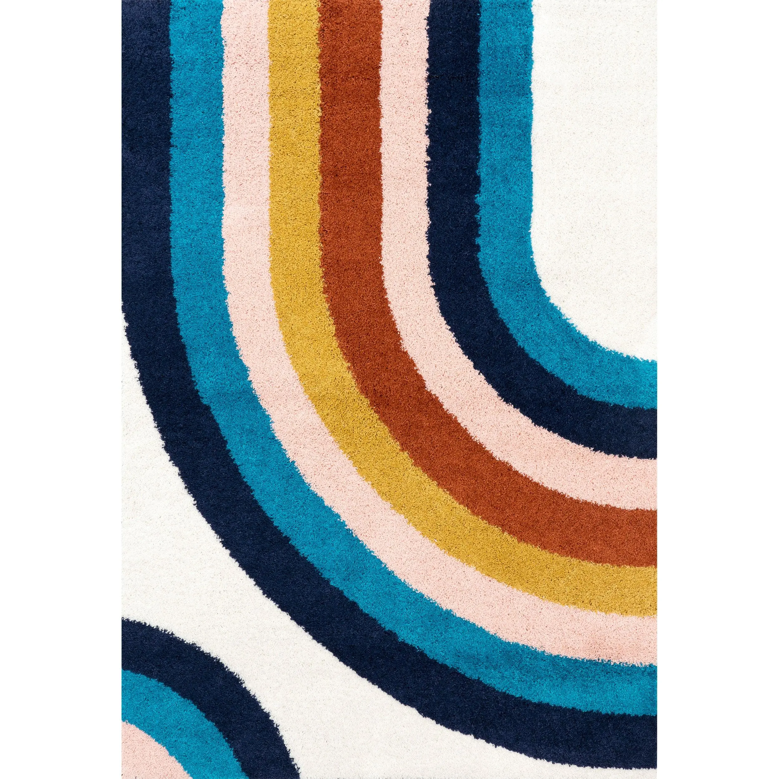 Ela Half Rainbow Fluffy Shag Rectangle Rug - Multicolor Polypropylene Shag Rug for Kid Room Unique Decor