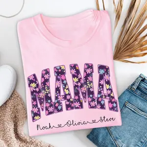 Custom Floral Mama Shirt With Kids Names, Personalized Mama Shirt, Mothers Day Gift For Mom, Full Sizes, Full Colors