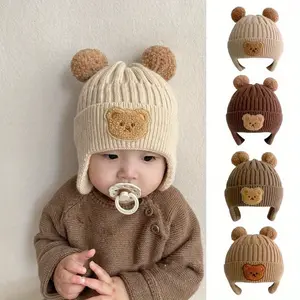 [3pcs Winter Baby ] Winter Cartoon Bear 1pc Baby Beanie |   Ear Protection Knitted Hat for Toddling Boys and Girls  gamer butterfly lunch box toddler dinosaur gaming kid preschool toy story cool elementary kindergarten school  clear laptop backpack