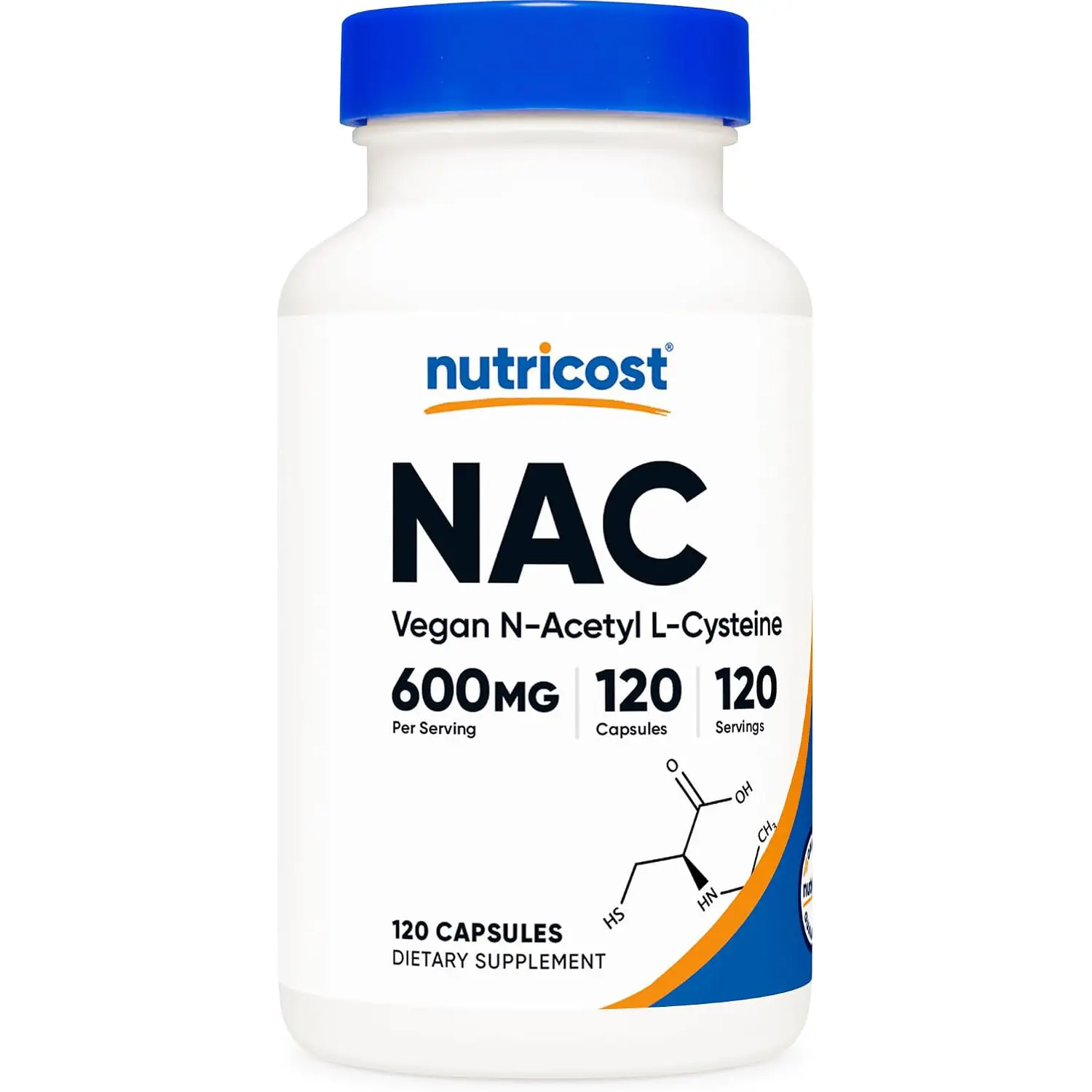Nutricost N-Acetyl L-Cysteine (NAC) 600mg, 120 Vegetarian Capsules | GMO-Free, Gluten Free, Vegetarian Caps