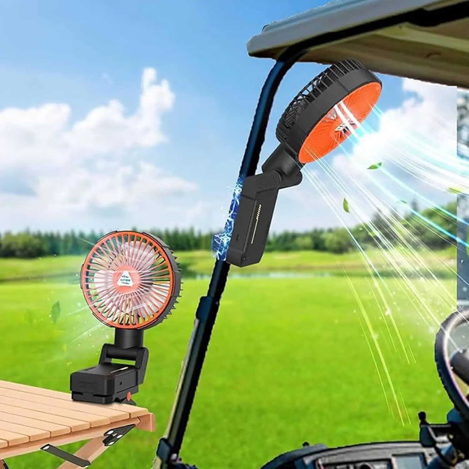 Portable Magnetic Clip-on Fan, 5200mAh Battery Powered Fan with 4 Speed Wind Speed, Multifunctional Adjustable Speeds Fan for Golf Course, Home, Office, Outdoor Cooling Fan, Rechargeable Camping Fan, Air Cooling Fan