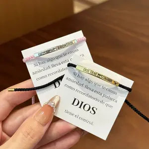 Be Kind, BELIEVE in youlike i do，DIOS，don't let the hard days win，GOD IS IN CONTROL，LET THEM，remember  Stainless steel elbow pipe inspirational text adjustable length ladies woven bracelet with gift card gift, Chrismas.New Year-HH910-1