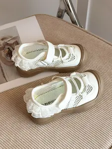 Girls' Breathable Mesh Sandals, Sweet Lace Trim Vintage Sole, Anti-Collision Toe Protection, Non-Slip Soft Sole, Easy Wear