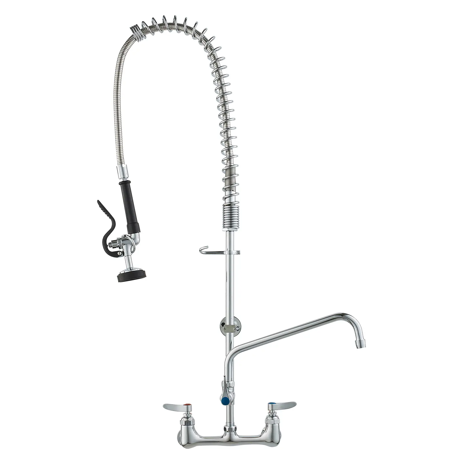 【summerfinds】VEVOR Wall-Mounted Brass Commercial High Arc Kitchen Faucet, 36" Tall, 8" Installation Width, 12" Rotating Spout, Pull-Down Sprayer Included, Compatible with Single/Double/Triple Sinks, Commercial Kitchen Faucet, High Arc Faucet