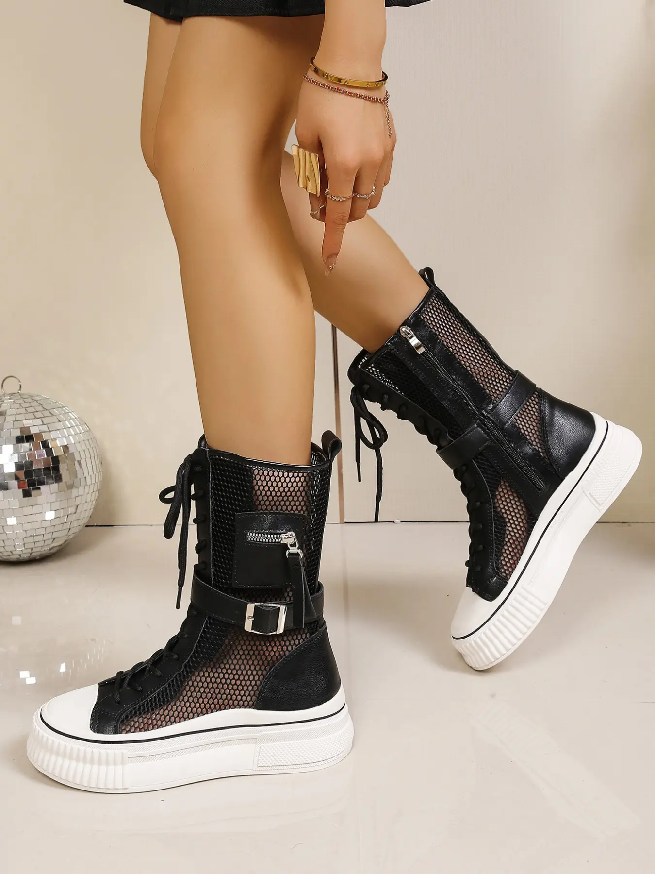 Women's Mesh Breathable Thick Sole Boots, Round Toe Side Zip Design, Street Style Versatile Commuter Slim Short Boots, Casual Ankle Boots, Footwear Boot, Essential for Spring Summer