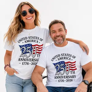 Patriotic USA 250th Anniversary Commemorative T-Shirt, American Flag Print Casual Cotton Tee for Men and Women 1776-2026