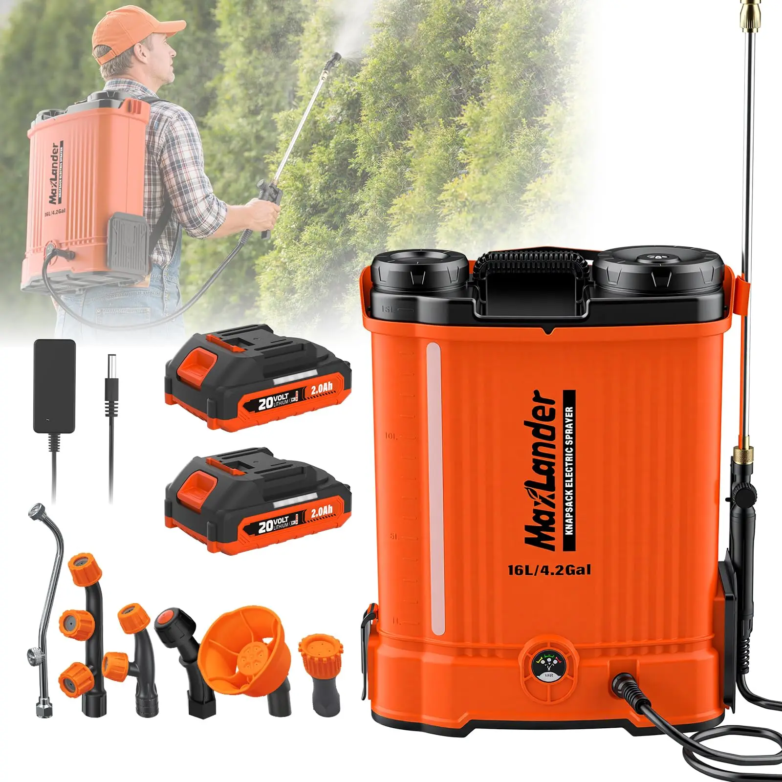 Maxlander Battery Powered Backpack Sprayer 4.2 Gallon, Electric