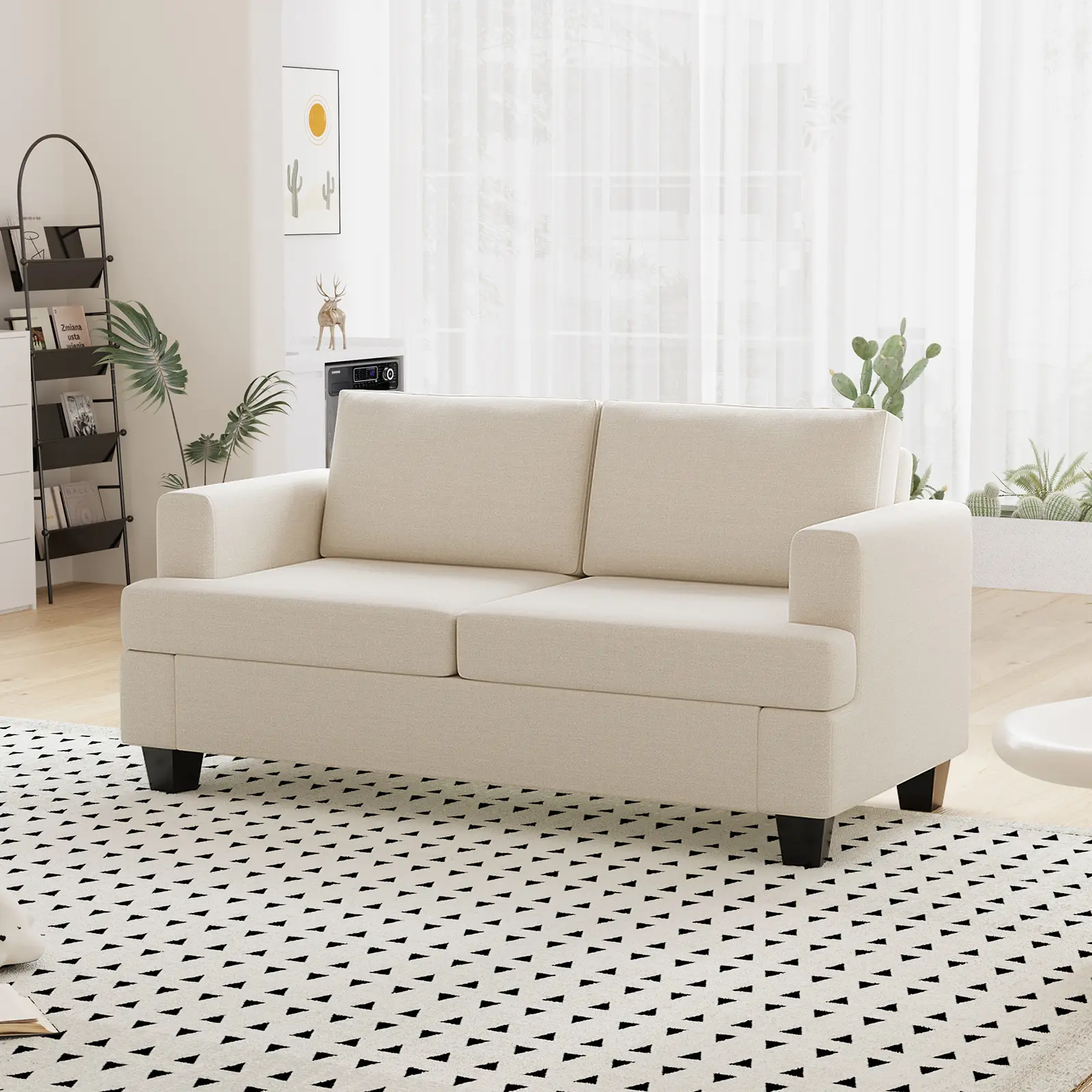 Furnimart 62" Loveseat Couch, Modern Love Seat Couches for Small Spaces, Beige Linen Sofa, Deep Seat Sofa for Living Room, Small 2 Seater Couch for Bedroom, Office