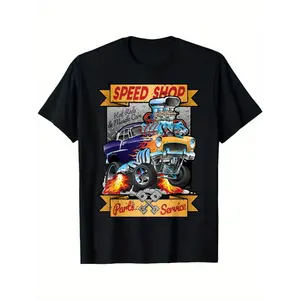 Speed Shop Hot Rods Muscle Cars T-Shirt, Vintage Retro Car Guy Graphic Tee, Classic American Gasser Drag Racing Shirt for Men, Auto Mechanic Garage Apparel, Car Enthusiast Gift, Oversized Streetwear, US Size S-5XL