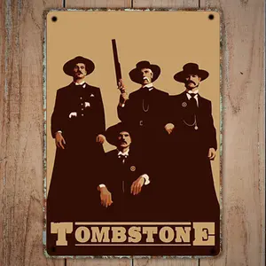 Tombstone Western Metal Sign, Wyatt Earp Doc Holliday Wall Decor, Vintage Cowboy Movie Sign, Rustic Saloon Bar Decor, Gift for Western Fans