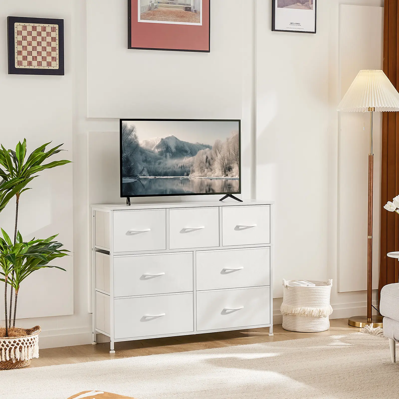 7 Drawer Dresser for Bedroom with Large Storage, Fabric Chest of Drawers with Sturdy Steel Frame and Wood Top, Wide Storage Tower Organizer Unit with Easy-Pull Handles and Adjustable Feet for Bedroom Living Room Hallway