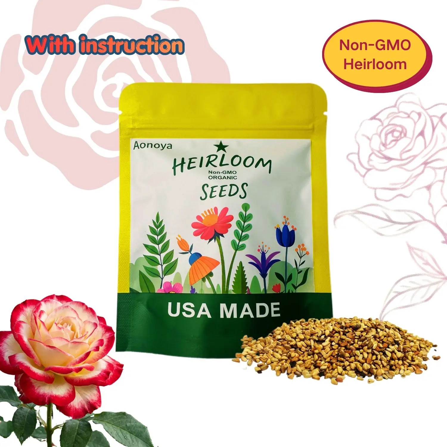 1000 Rose Seeds for Planting Non-GMO Perennial Flower Seeds Easy to Grow Colorful Rose Blooms for Outdoor Garden Yard Landscaping and Containers