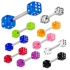 14G Double Dice Tongue Ring Barbell Bar Surgical Steel Piercing Jewelry Sold Individually