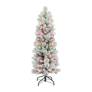 Puleo 4.5' Flocked Portland Pine Pencil Tree with 195 tips