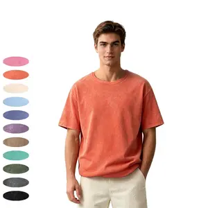 LUXIY Men's Heavyweight Acid Wash Tee - Premium 230g Cotton Crewneck, Vintage Distressed Blank Short Sleeve