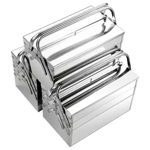 OUDISI Stainless Steel Heavy-Duty Portable Tool Box - Collapsible 2/3-Layer, Large Capacity, Rust-Resistant Organizer, No Assembly Required, for Hardware, Auto Maintenance