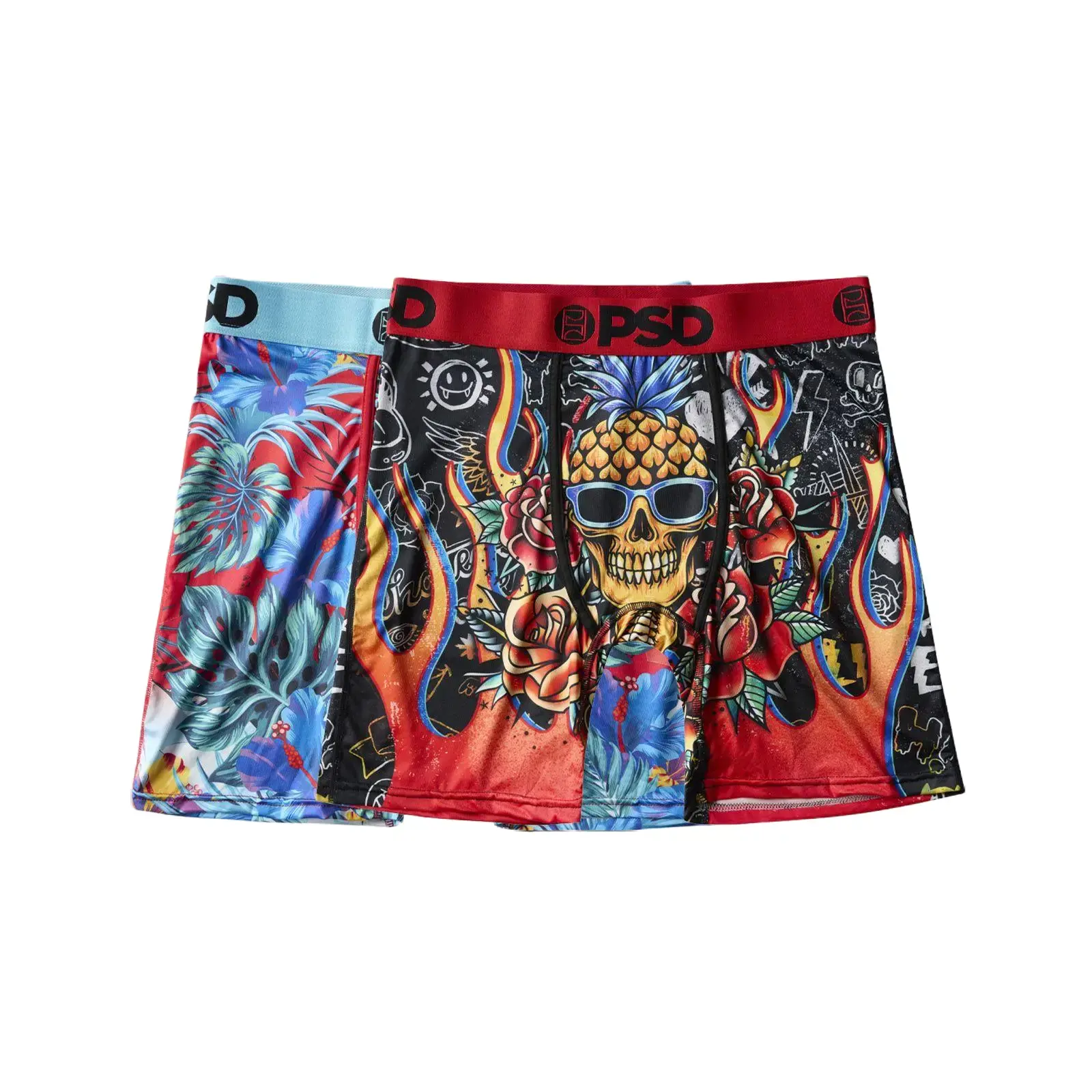 PSD Mens Tropical Punch Boxer Brief 2 Pack - Standard Length 7 Inch Inseam, Soft and Breathable Poly Blend Fabric