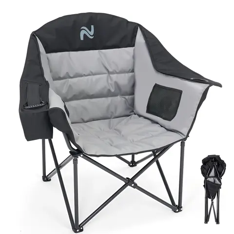 SLSY Heavy-Duty Oxford Fabric Metal Folding Camping Chair - 400lbs Support, Unisex Oversized, Portable Outdoor Seating, Armrests, Cupholder Ready, 4-6 Can Cooler Bag, for Adults, Beach, Family Adventures