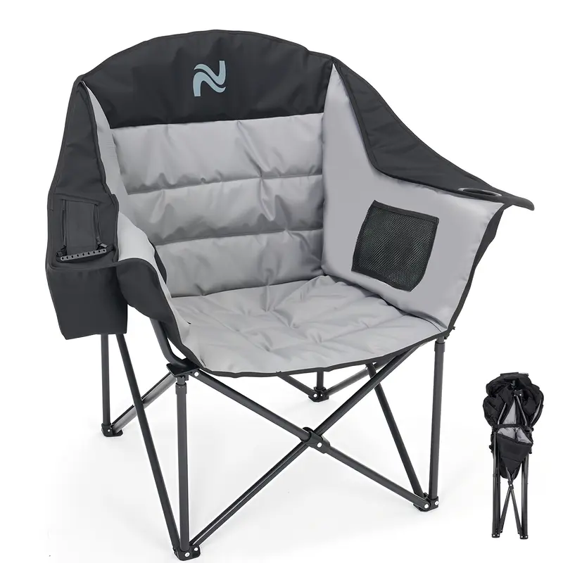 SLSY Heavy-Duty Oxford Fabric Metal Folding Camping Chair - 400lbs Support, Unisex Oversized, Portable Outdoor Seating, Armrests, Cupholder Ready, 4-6 Can Cooler Bag, for Adults, Beach, Family Adventures