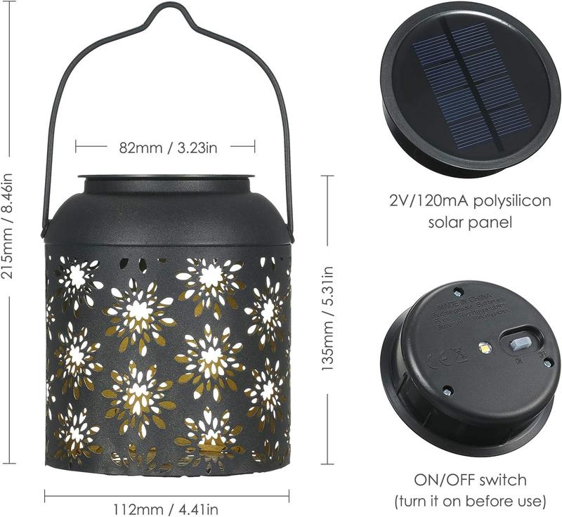 LeiDrail Solar Hanging Lantern with Floral Cutout Pattern – Waterproof Metal Outdoor Garden Light