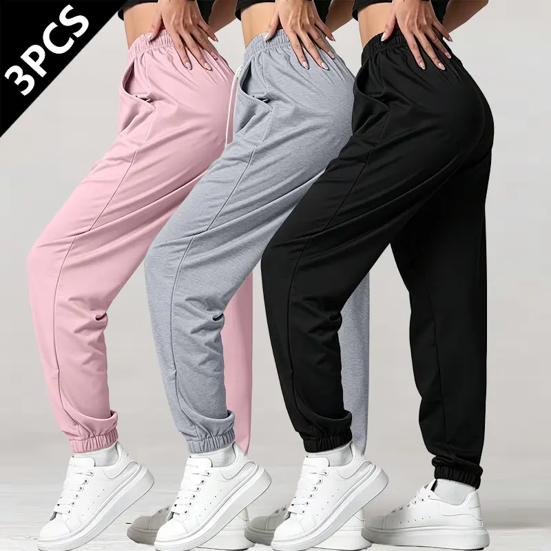 3-Pack – Women’s High-Waist Drawstring Jogger Sweatpants, Loose Fit Slimming Casual Long Pants with Pockets, Versatile Sport Pants