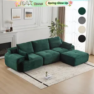 QAK 114" Cloud Modular Section Sofa Large Sectional for Living Room Pet-friendly Corduroy Fabric Extra-deep Seat High-Density Foam Individual Springs No Assembly Needed