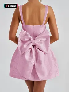 Women's Plain Bow Decor Dress, Elegant Fashion Casual Short Dress for Party Club Dating Wear, Ladies Dress for Summer