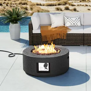 HOMPUS Outdoor Propane Fire Pit Coffee Table, 28-inch Magnesium Oxide Round Base Patio Heater, 40000 BTU Stainless Steel Burner, Free Lava Rocks