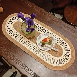 Bohemian Style Handwoven Linen Coffee Table Runner, Farmhouse Country Decor, Outdoor Long Table Mat, Party Wedding Decoration, 30x70cm