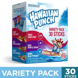 Hawaiian Punch Powder Drink Mix Variety Pack, Red, Blue, & Purple, Sugar-Free, 30 Count