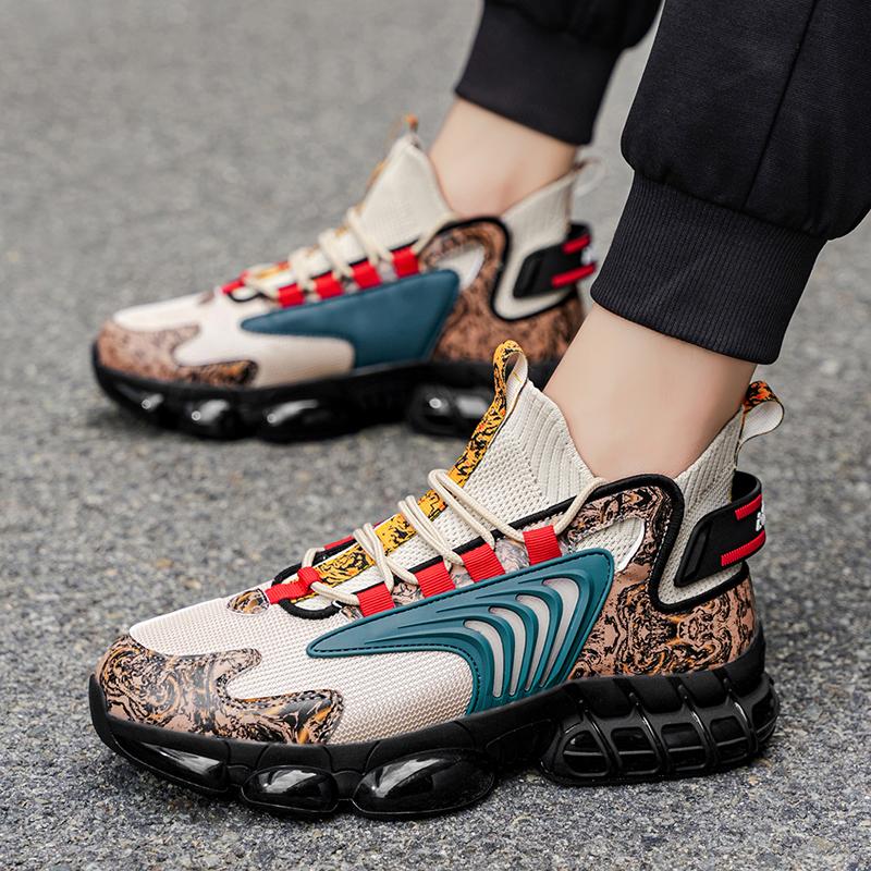 Men's Retro Camo Chunky Mesh Workout Sneakers, Lightweight Breathable High-Top Running Shoes with Synthetic Rubber Air Cushion Sole, Casual Trainers for Gym Workouts, Hiking, Outdoor Running, Streetwear and All-Season Wear