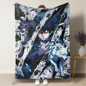 Megumi Fushiguro Jujutsu Kaisen Flannel Blanket, Manga Collage & Cursed Technique Shikigami Design, Cozy Soft Throw for Bedroom & Gaming Setup, Ideal Gift for Anime Lovers,Perfect Gift for JJK Enthusiasts