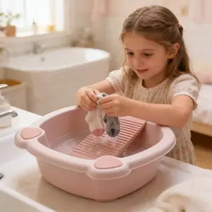 New Washing Basin with Laundry Board, Multi-Functional Plastic Basin, Non-Slip Portable for Handwashing Clothes, Socks, Underwear, Home Dorm Use