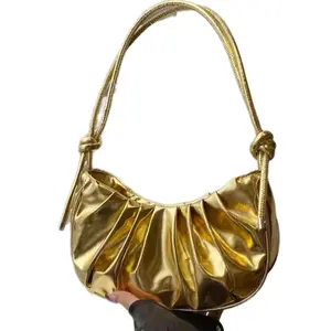Gold Cloud Pleated PU Ladies Handbag Simple Sweet Style Shoulder Bag Crossbody Bag for Shopping Purse Students Young Women Office Women Perfect for Office College Work Business Commuting Outdoor Activities Travel
