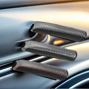 Carbon Fiber Car Handbrake Cover PU Leather Anti-slip Car Hand Brake Sleeve Portable Handbrake Grip Cover Universal Accessories